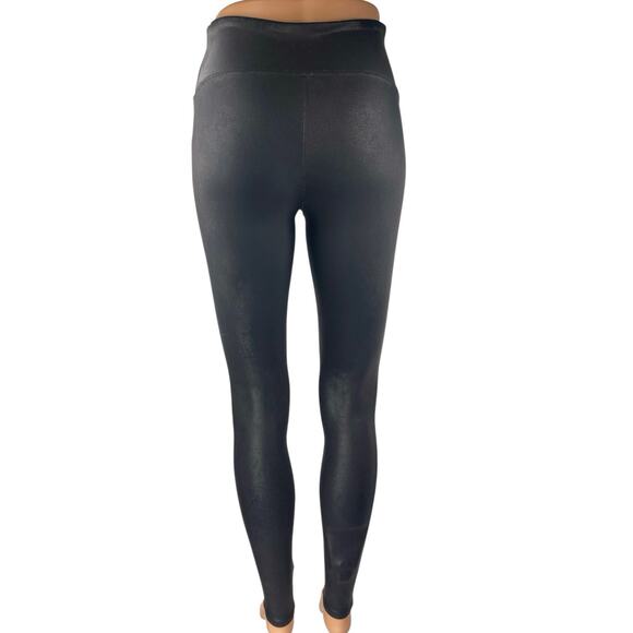 Spanx Black Faux Leather Mid Rise Skinny Fitness Workout Gym Leggings Pants Sz S - Picture 3 of 5